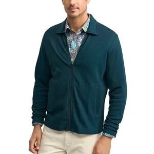 Robert Graham Men's Dorven Cotton Knit Full-Zip Sweater Dark Teal Size XL